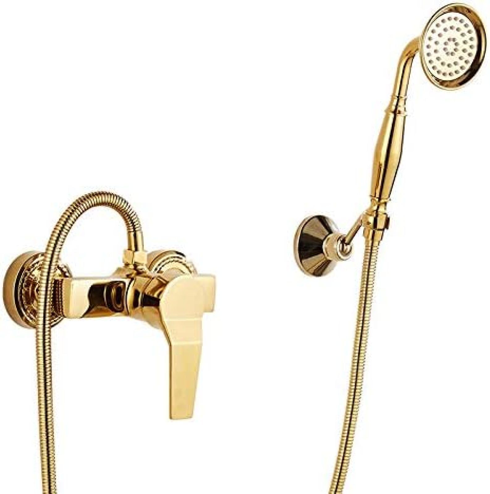 GLJTUO Shower system, Bathtub Faucets Luxury Gold Brass Bathroom Faucet Mixer Tap Wall Mounted Hand Held Shower Kit Shower Faucet Sets