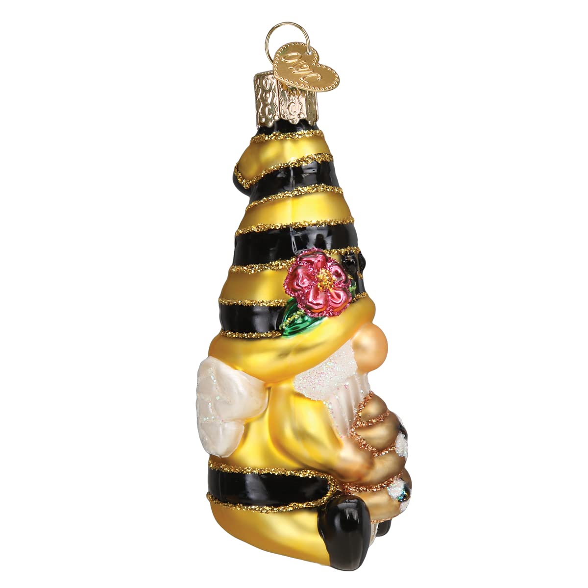 Old World Christmas Bee Happy Gnomo - Adorno de Cristal soplado para árbol de Navidad