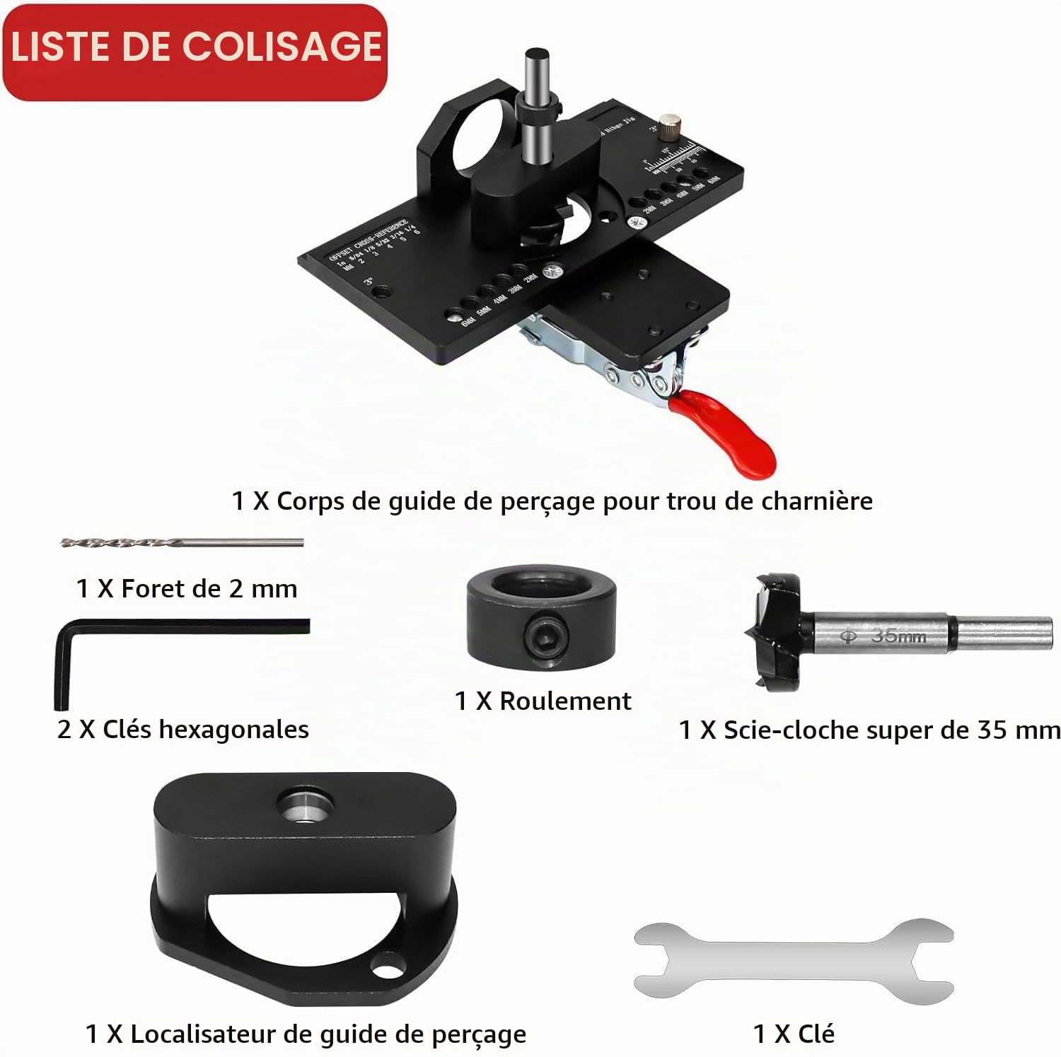 Gabarit de Charnière Invisible en Métal 35 mm, Gabarit de Perçage pour Charnière de Porte avec Serrage Rapide et Adaptateur d’Aspiration, Gabarit de Perçage pour Charnière d’Armoire