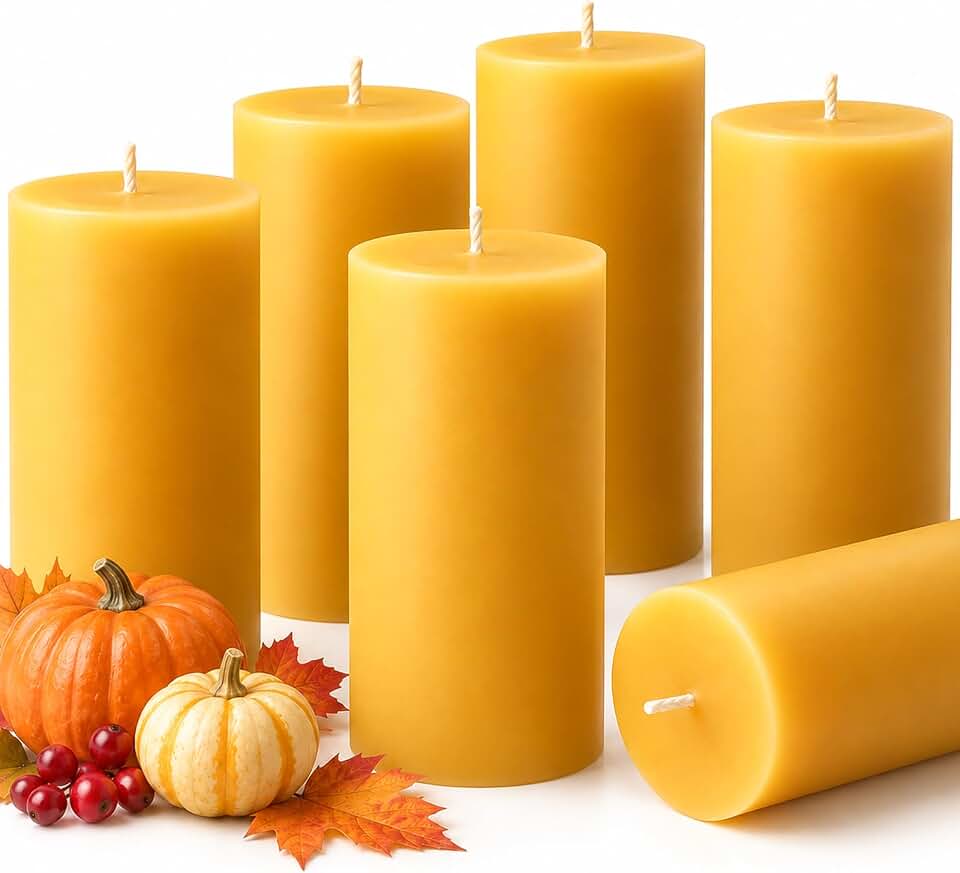 Beeswax Pillar Candles 2x4 Inch 6 Pack, Unscented Bee Wax