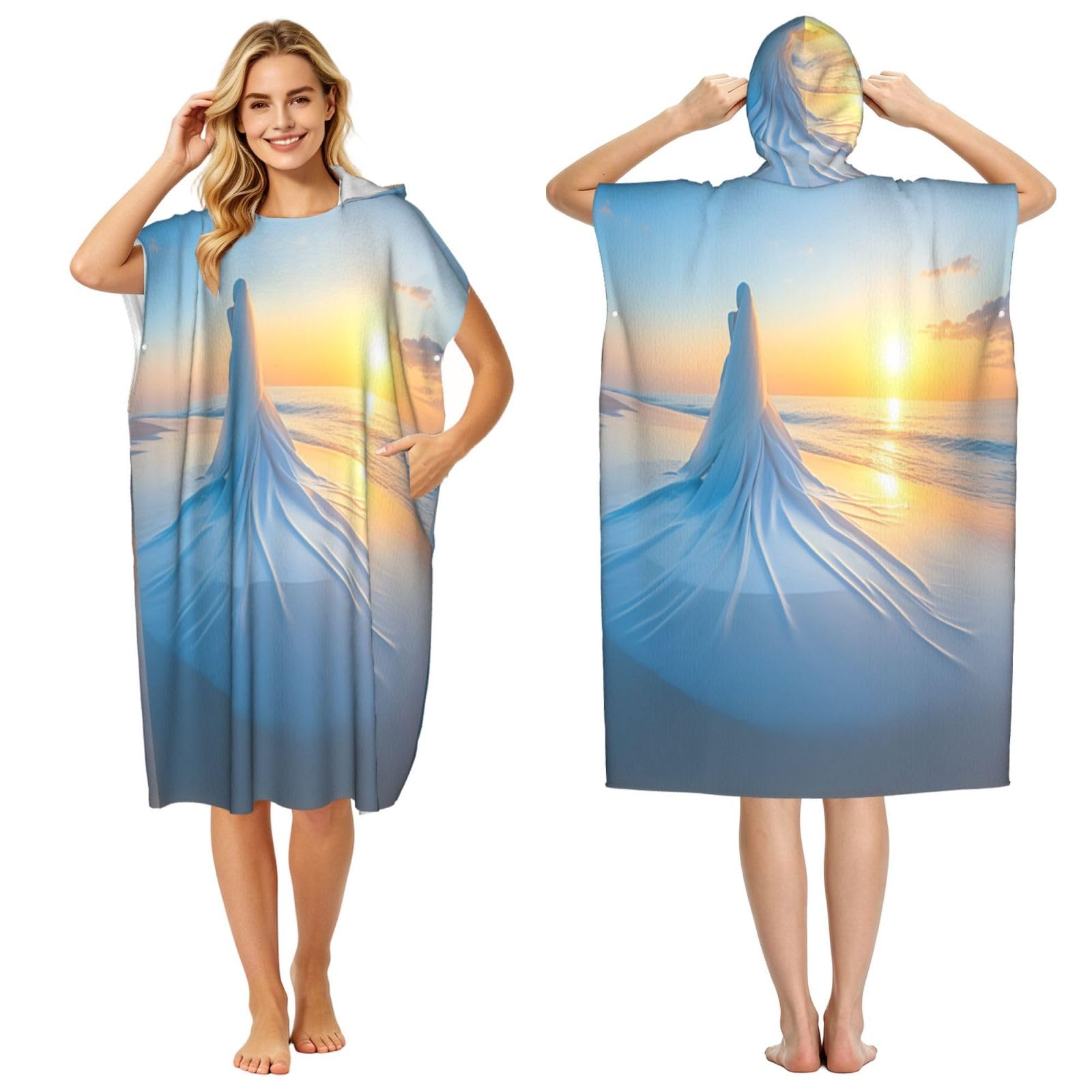 KLGRTJHK Wedding By The Sea Adult Hooded Beach Poncho Towel 43"X35"