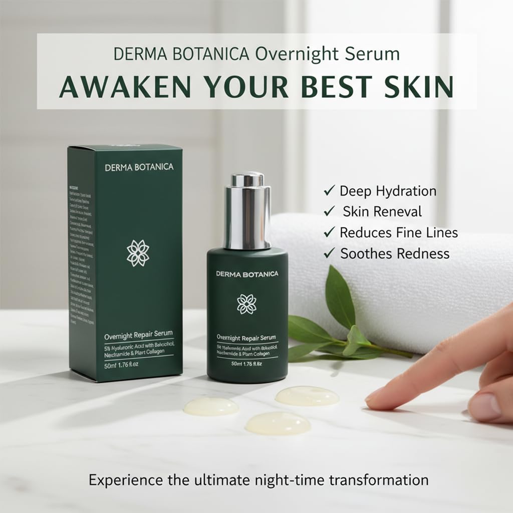 Overnight Repair Serum,Derma Botanica Overnight Serum,with Multi-Molecular Hyaluronic Acid - smooth, and refresh the look of skin for a more youthful appearance. 1.76fl.oz(1pc) - Image 2