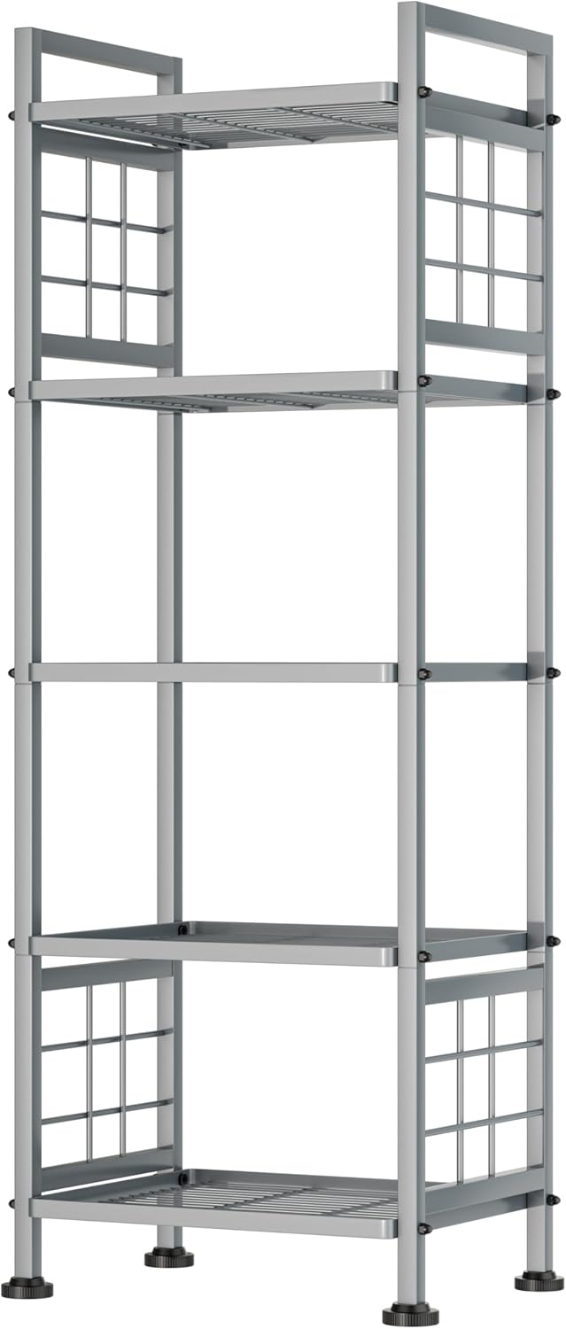 GIOTORENT 5-Wire Standing Storage Shelf, Metal Shelving Unit Pantry Rack for Laundry Kitchen Bathroom Organizer(Silver)