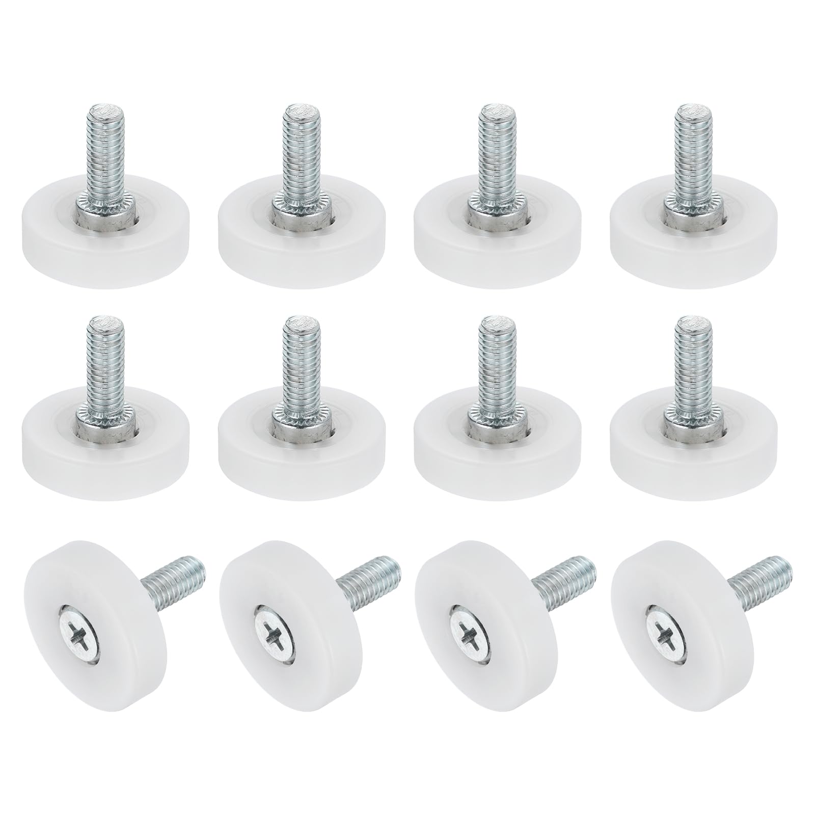 sourcing map 12Pcs 26mm Drawer Rollers, Plastic Positioning Pulleys Flat Surface Small Drawer Pulley Bearing Replacement Wheel for Furniture Parts Cabinet Cupboard Slides(M6x15mm Thread)