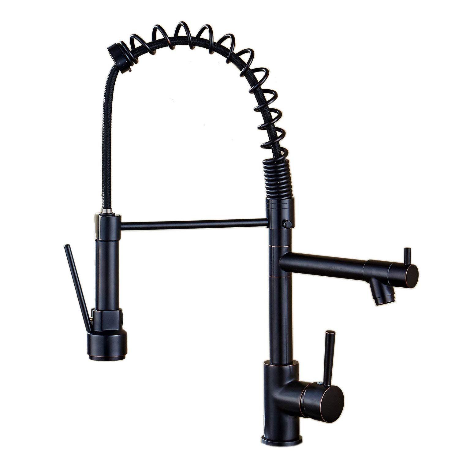 Commercial Kitchen Sink Faucet, Brass Pre-Rinse Kitchen Faucet with Coilded Spring Pull Down Sprayer and Add-on Swing Spout,Brushed Bronze