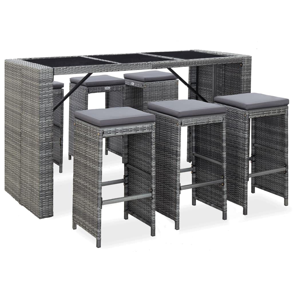 Toshilian Salon de Jardin 7 pièces Résine Tressée Gris Ensemble de Bar