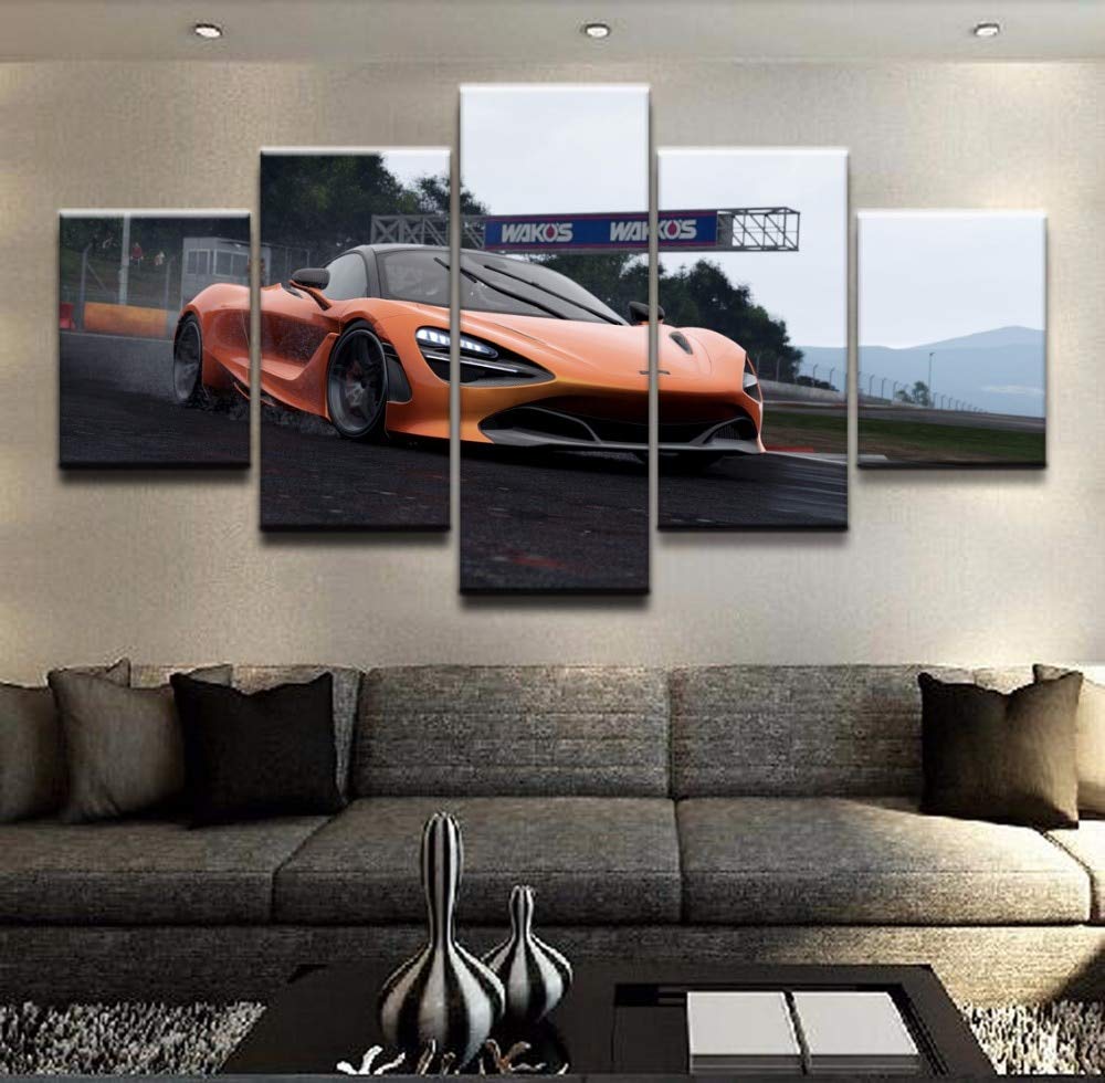 Toile voiture de sport 5 pièces pour sublimer la décoration murale d'un salon moderne
