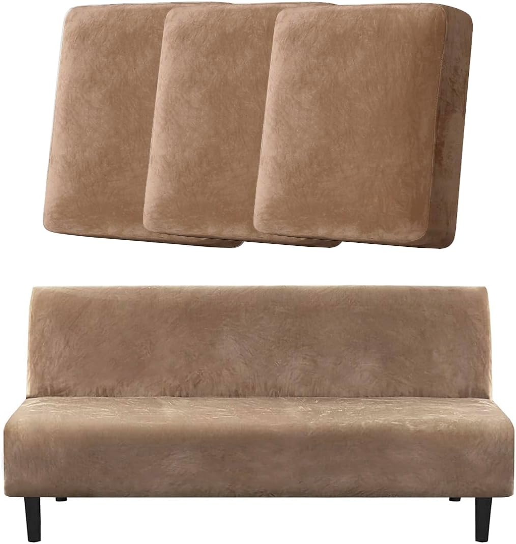 H.VERSAILTEX 3 Piece Sofa Cushion Covers Bundle Armless Futon Cover, Camel