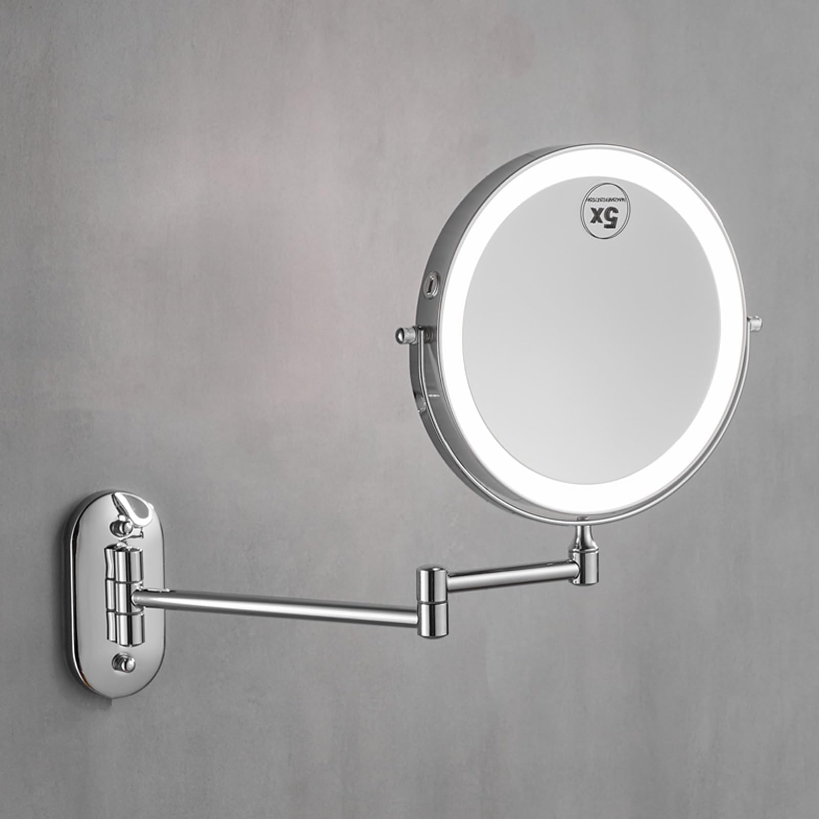 Braccio Pieghevole Estensione，specchio Da Trucco Da 1/5x, Montaggio A Parete, Specchio Da Barba Double Face, Specchio Ingranditore Per Bagno, Spa E Hotel.(Gold)