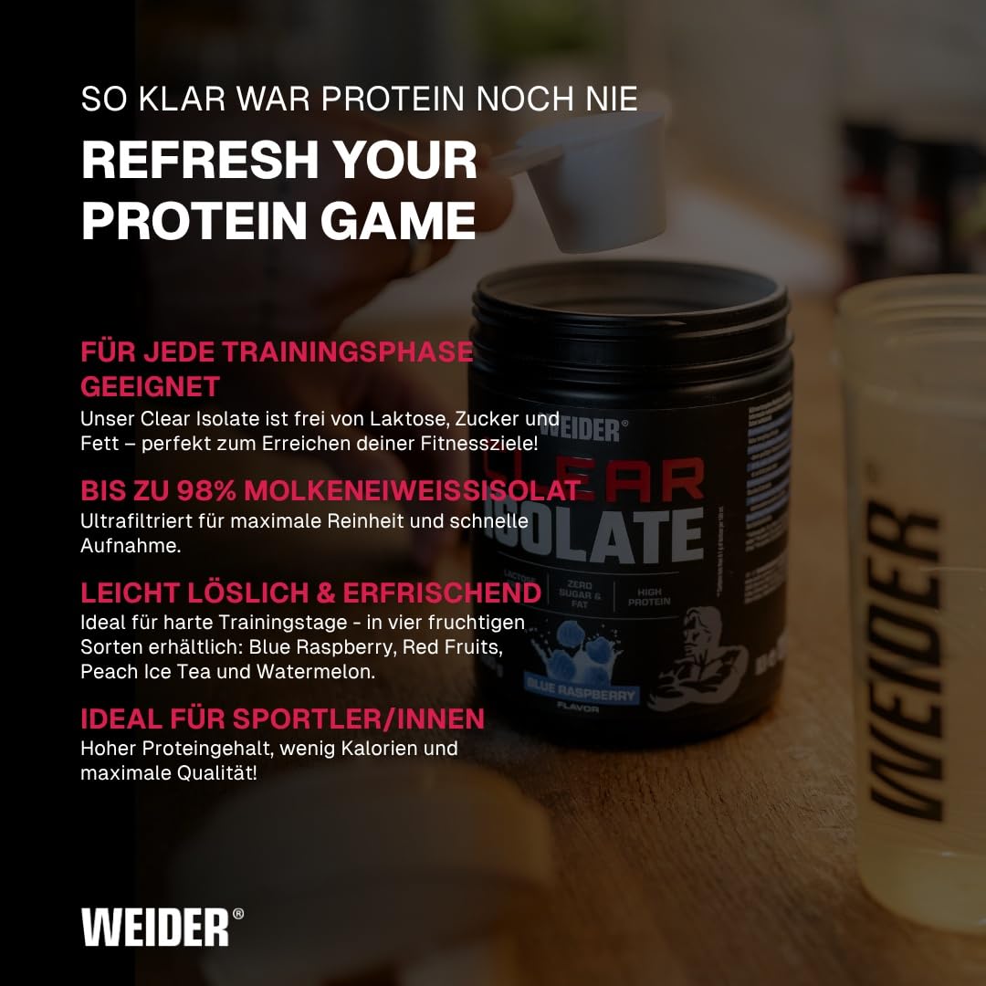 Weider Clear Isolate, 500g, Red Fruits | Whey Protein Pulver, Hoher Proteingehalt, Erfrischendes & Fruchtiges Getränk