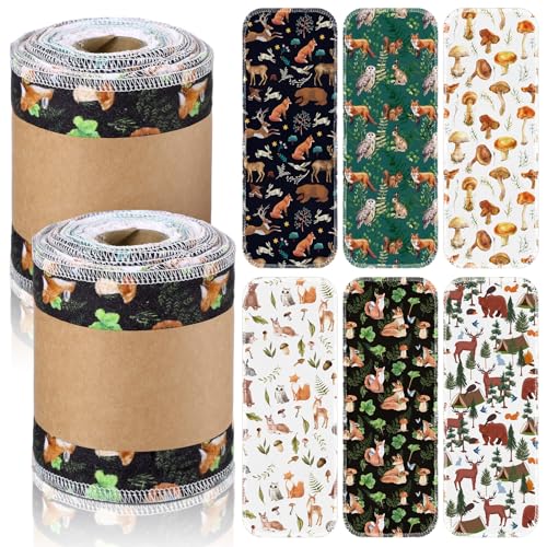 FuWeave 60 Pack Reusable Toilet Paper Washable Soft Bidet Towels Bulk Gifts Paperless Rolls Flannel Cotton 12 x 4.3 Family Cloth Wipes Bathroom Napkins with Cardboard (Wilderness)