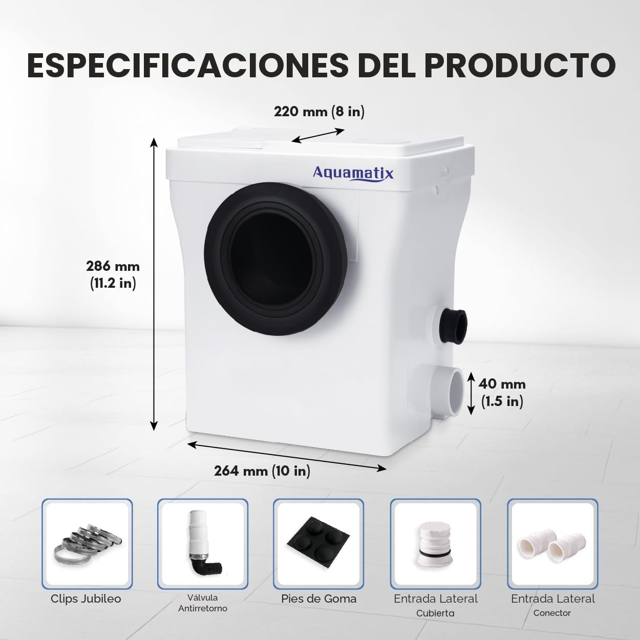Aquamatix Cubo Triturador Sanitario 400W Bomba Aguas Residuales 8m Elevación 110L/min