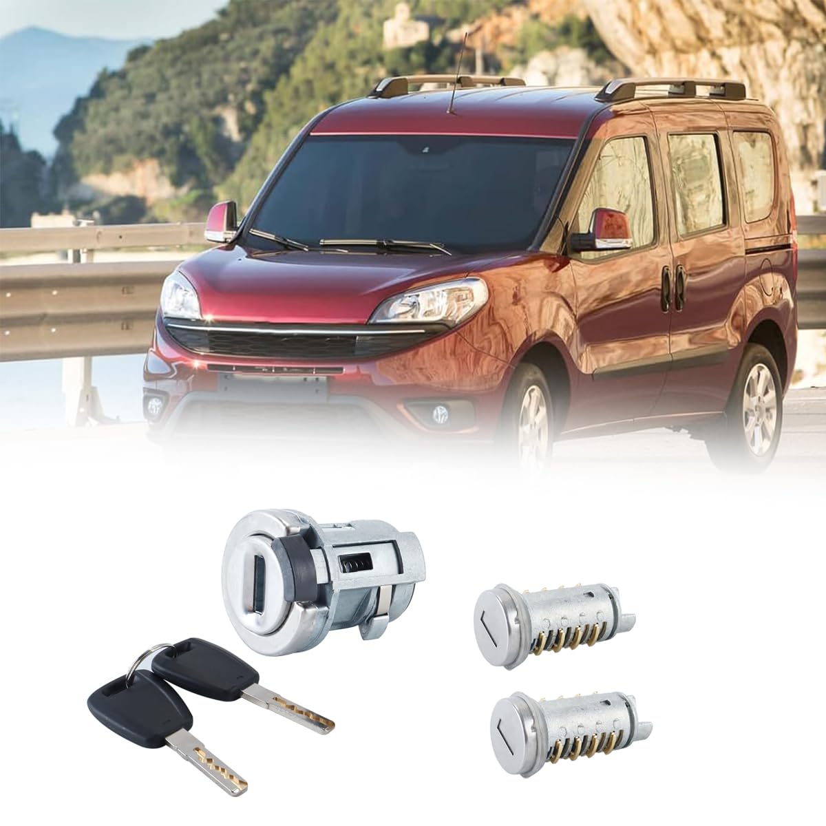 Set di 4 serrature per portiere e blocchetto di accensione con chiave adatti per Fiat Panda 500 Doblo Punto Bravo Palio Alfa Romeo 156 1997-2005