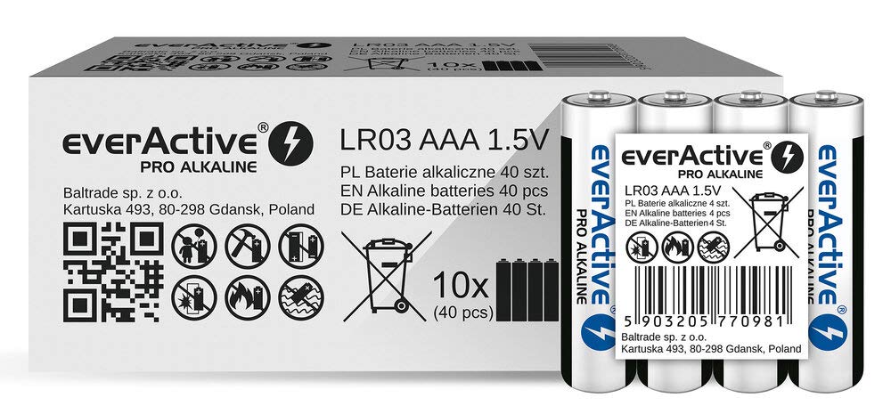 everActive AAA Batteries 40 Pack, Pro Alkaline, Micro LR03 R03 1.5 V, Highest Performance, 10 Year Shelf Life, Pack of 40
