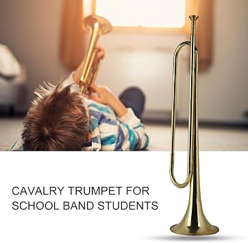 Bugle, Brass Trumpet Bugle Horn Cavalry Trumpet Brass Instruments with 20.5in Length and 4.8in Speaker Diameter for School Band Students Beginner Orchestra Music