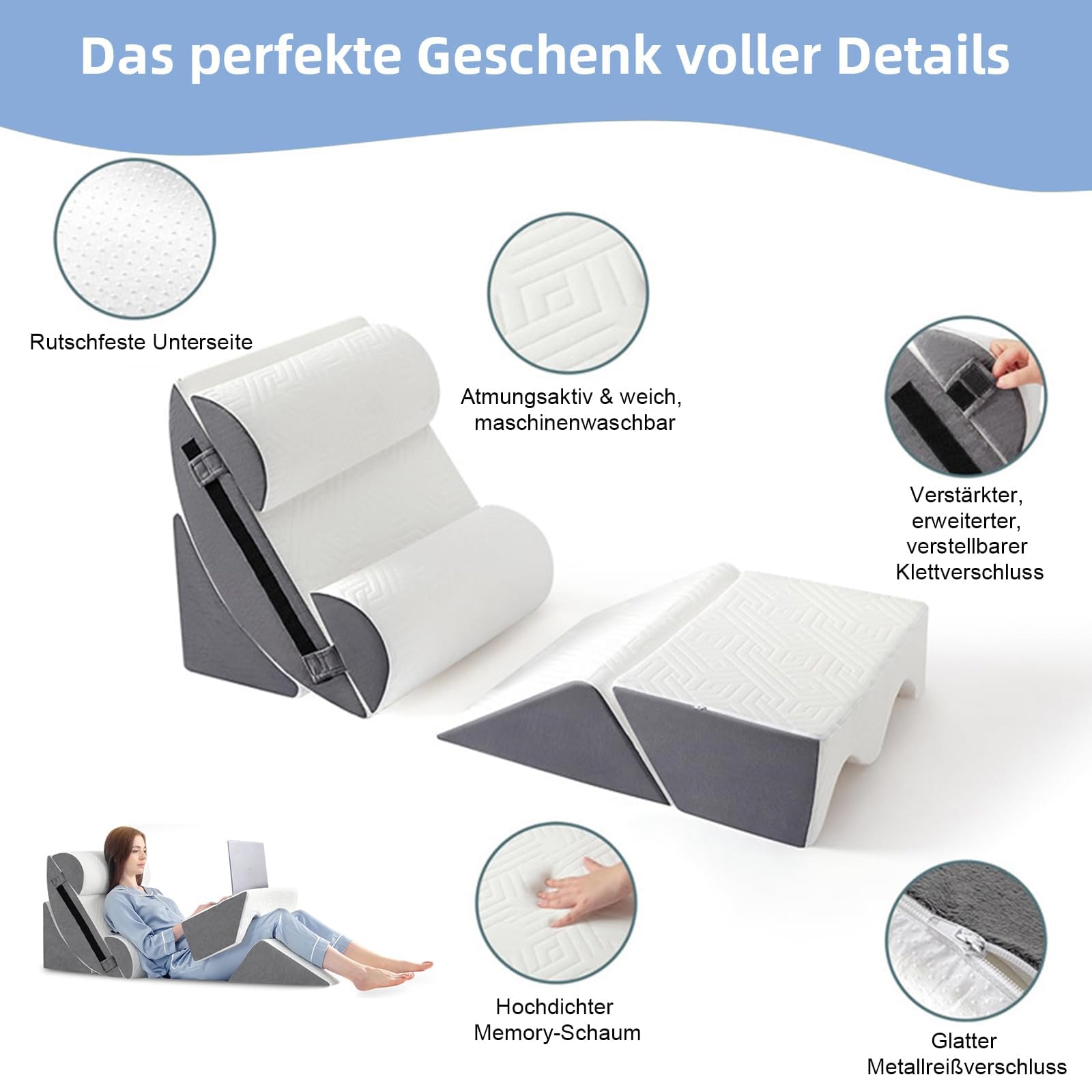 Juego de 6 almohadas ortopédicas para cama con cuña para cirugía postal, cojín de espuma de memoria, alivio del dolor de espalda y piernas, cómodo y ajustable, cojín de apoyo antironquidos