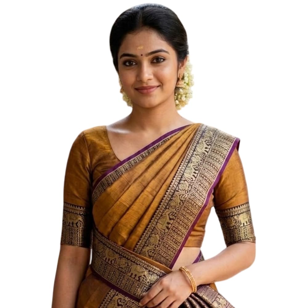 Narayanpet Cotton Saree for Women | Narayanpet Pure Cotton Avani Border Saree with Running Blouse | Handloom Cotton Sari-image-1