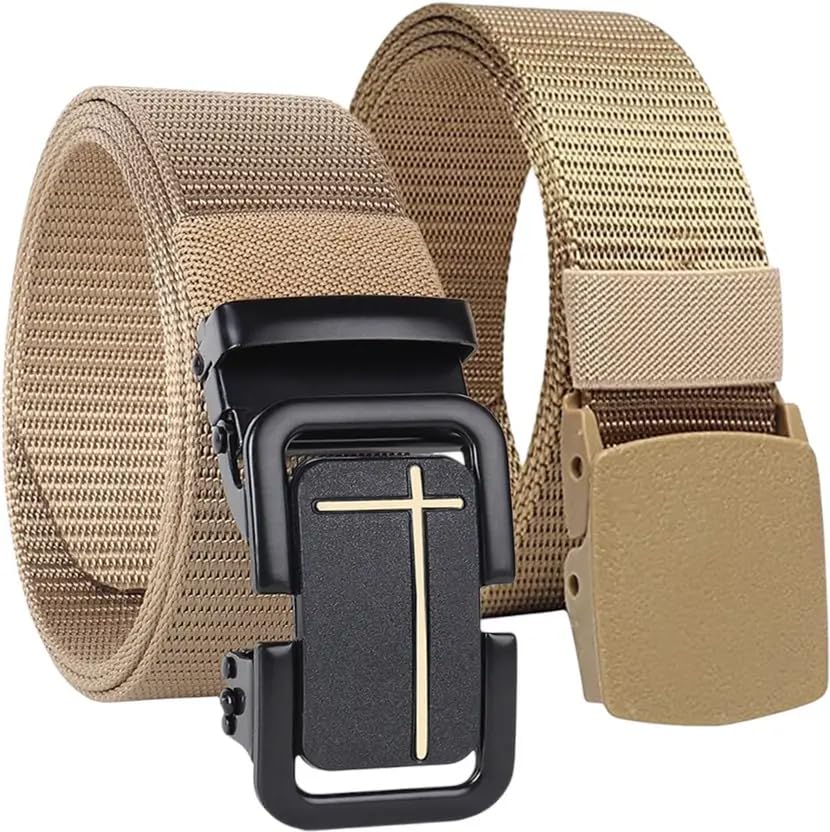 Tactical Military Belt, Nylon Web Belt with Quick-Release Buckle, Khaki, Heavy Duty Cross Buckle Design for Men-image-19