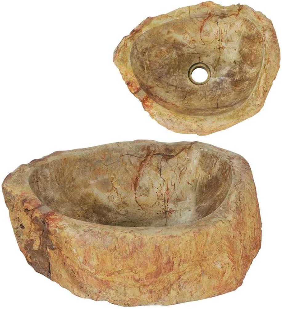 vidaXL Sink Home Indoor Bathroom Washroom Petrified Wood Sink Bowl Wash Fossil Natural Stone Basin 17.7"x13.8"x5.9" Fossil Stone Cream