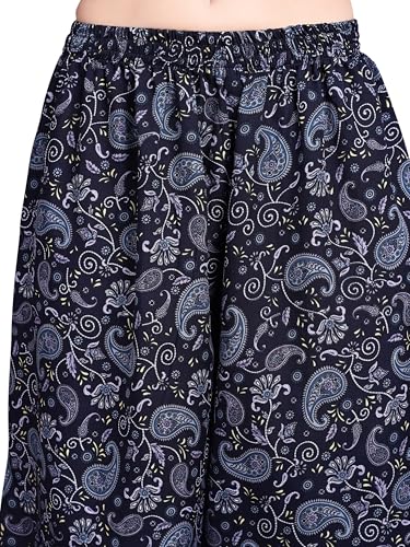 Image of THUMBA Women's Printed Poly Rayon Palazzo Pants | Wide Leg Culottes | Floral & Butterfly Print | Elastic Waist | Casual & Ethnic Wear | S M L XL 2XL 3XL