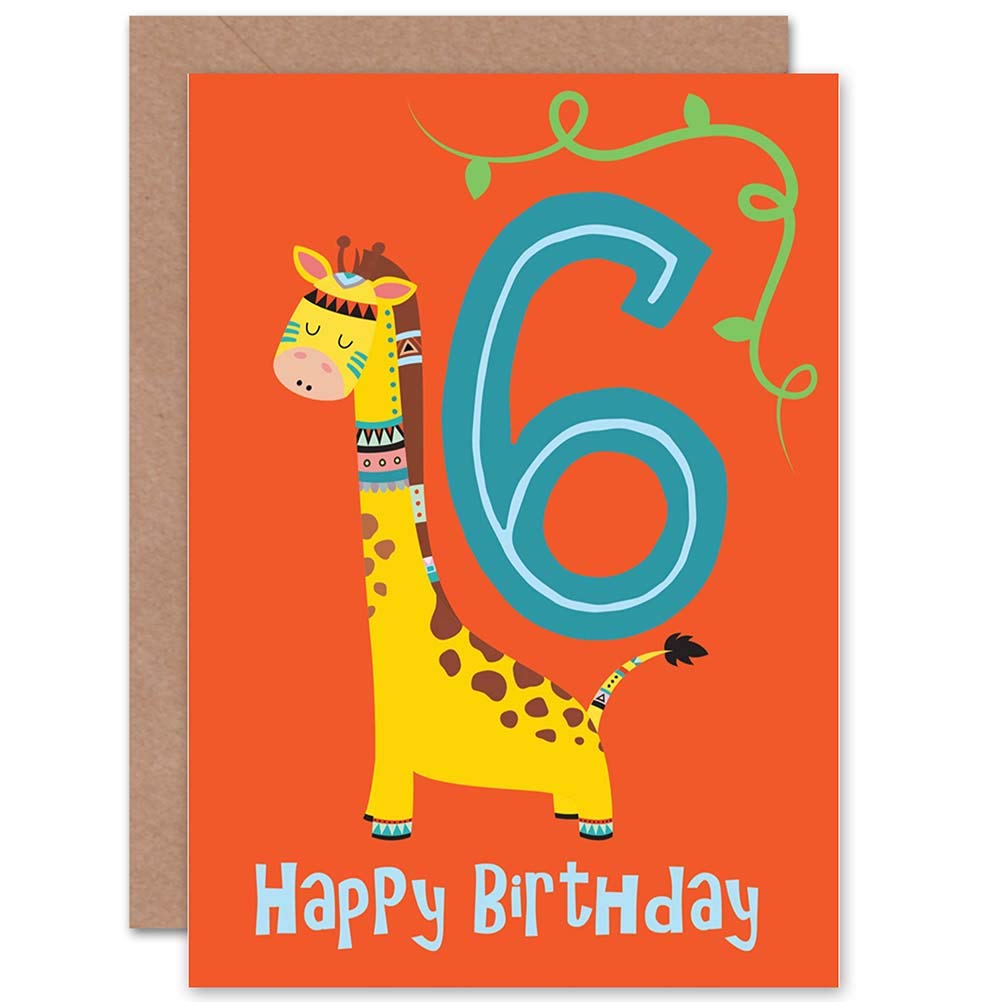 Wee Blue Coo CARD BIRTHDAY KIDS SIX 6 NATIVE GIRAFFE GIFT