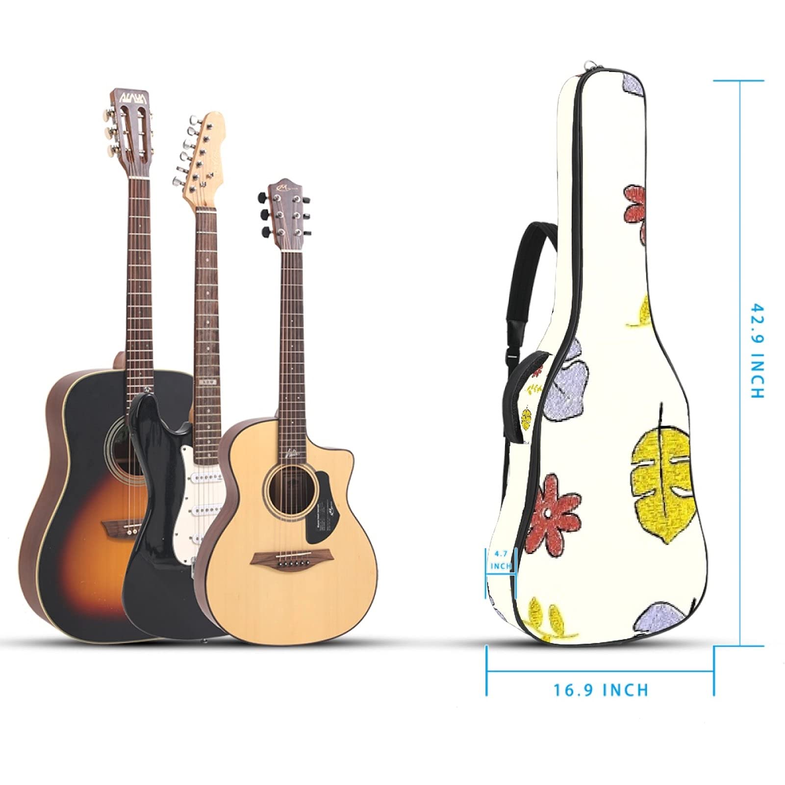 Housse pour guitare acoustique avec poche rembourrée de 1,1 cm d'épaisseur et imperméable en tissu Oxford avec poignée et bandoulière