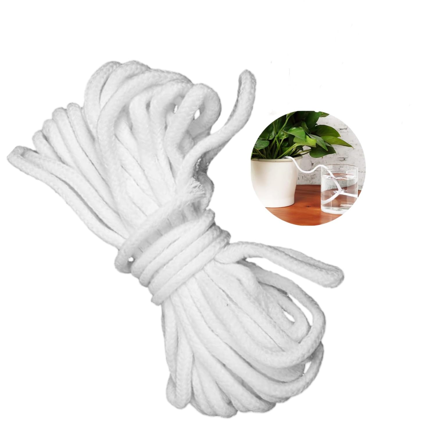 Self Watering Wick Cord,15m Diameter Self Watering Wick Cord Vacation Plant Sitter DIY Hydroponic Wicking Self-Watering Planter Pot Automatic Water System Device Potted (6mm)