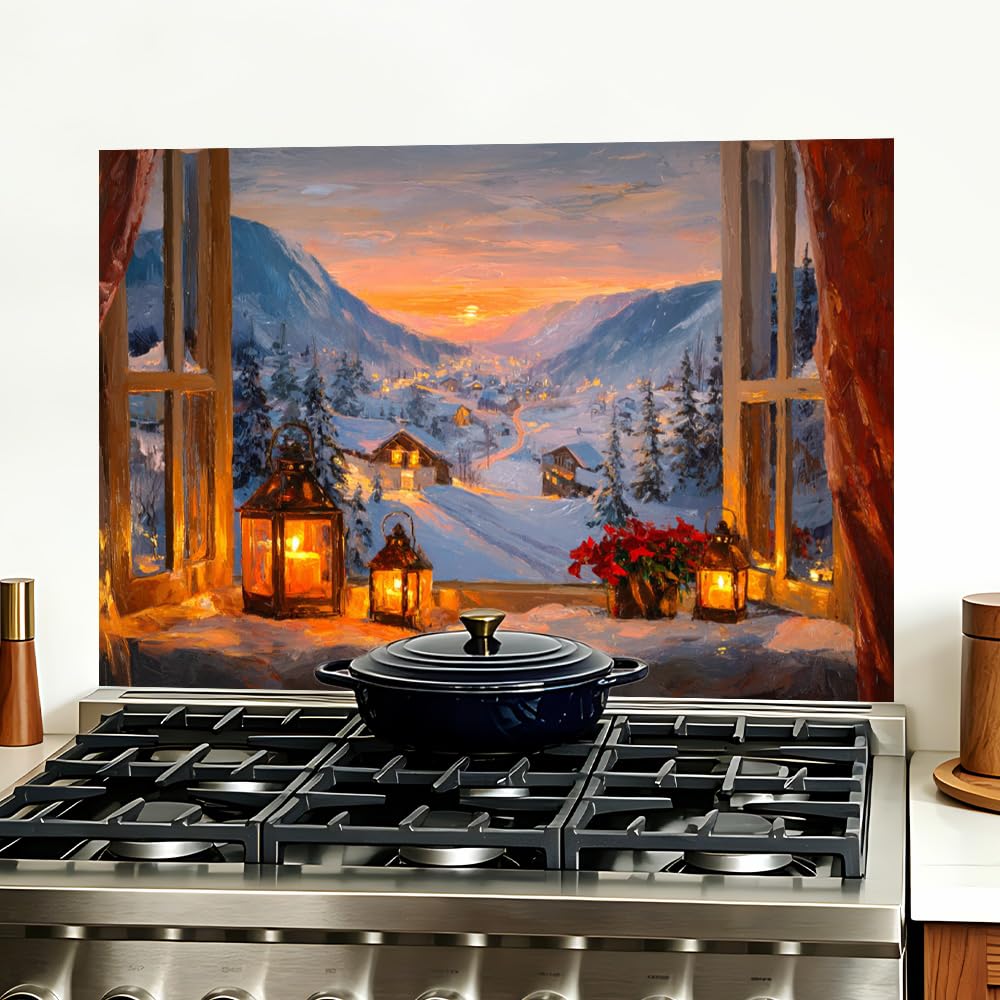 Winter Lantern Valley Backsplash Peel and Stick, 35.4x23.6 in