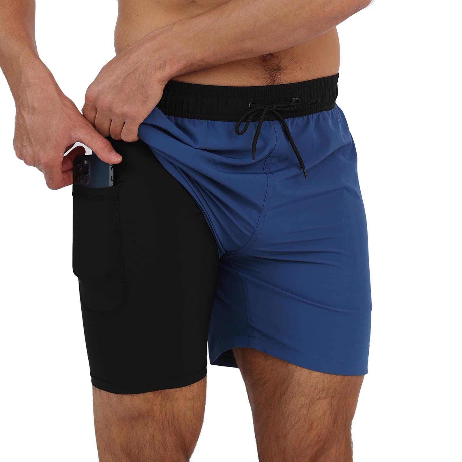Arcweg Costume da Bagno da Uomo con Boxer Slip Foderato Pantaloncini da Bagno Fodera a Compressione 2 in 1 Pantaloncini da Spiaggia con Tasca con Cerniera Surf