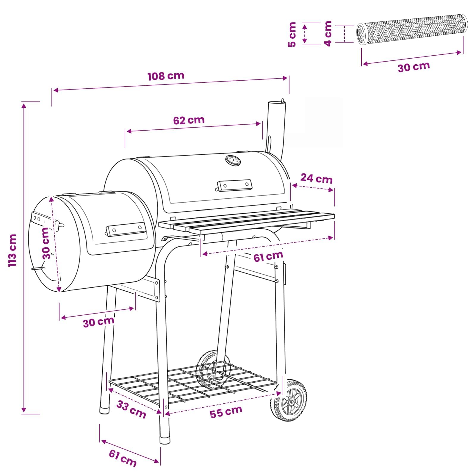Parrilla Portátil Acero Negro 108 x 61 x 113 cm