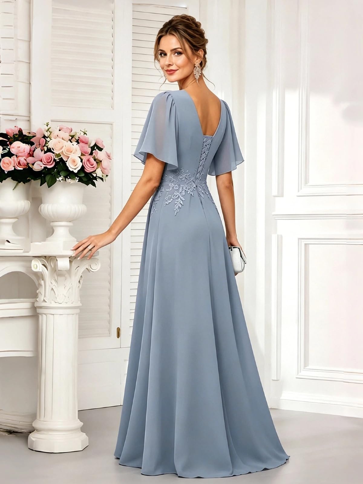 Brautmutterkleider aus Chiffon A-Linie Spitzenapplikationen Elegantes formelles Abendkleid