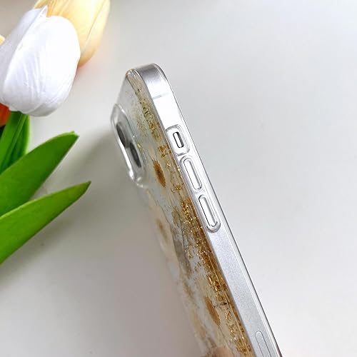 Miniatura 6 de Funda transparente para iPhone 13 MiniiPhone 12 Mini con diseño de flores reales prensadas, con purpurina, bonito patrón floral blanco, delgada,