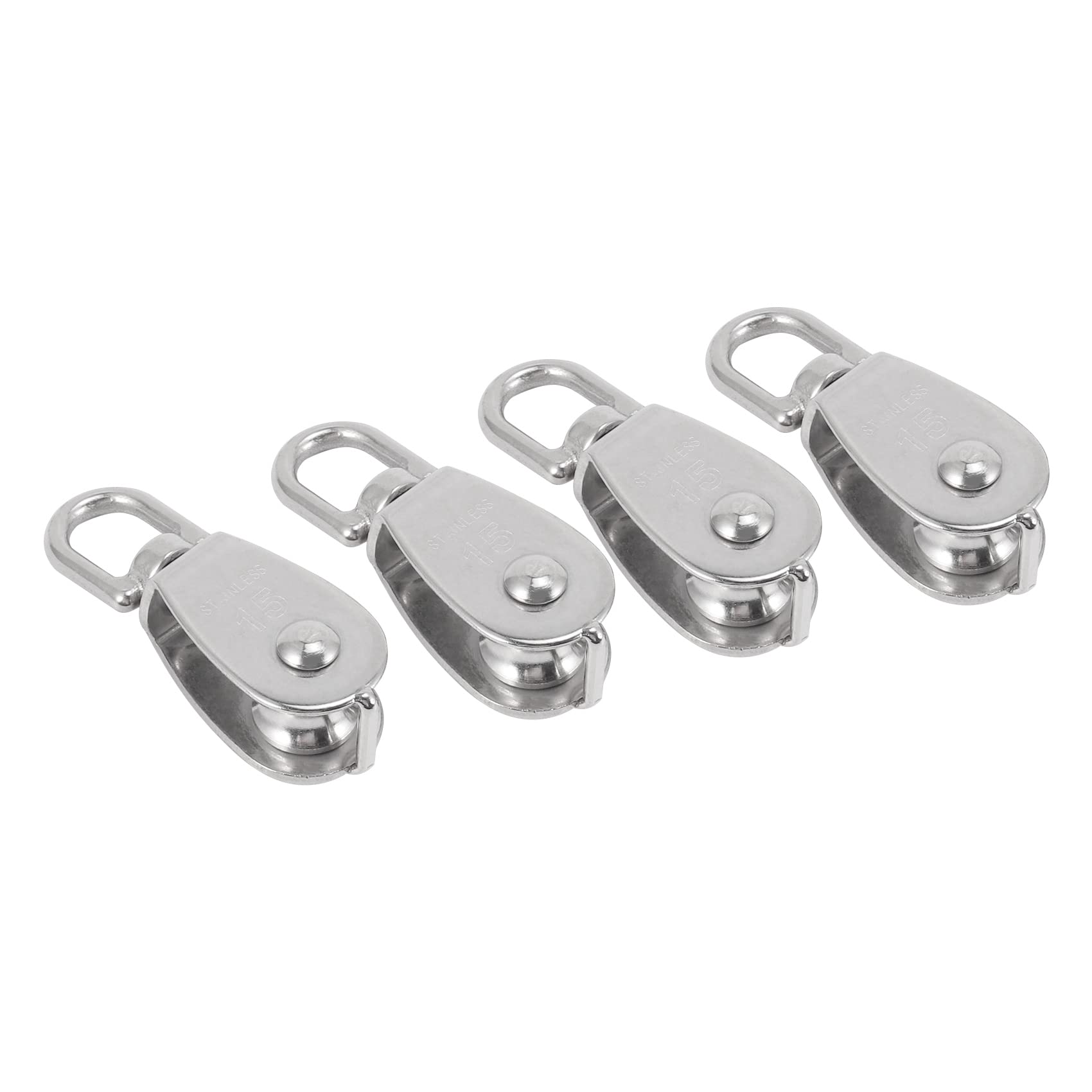 Tobeome Silver 4Pcs Single Pulley Block M15 Stainless Steel Small Pulley Roller For Rope Cord In °Swivel Pulley