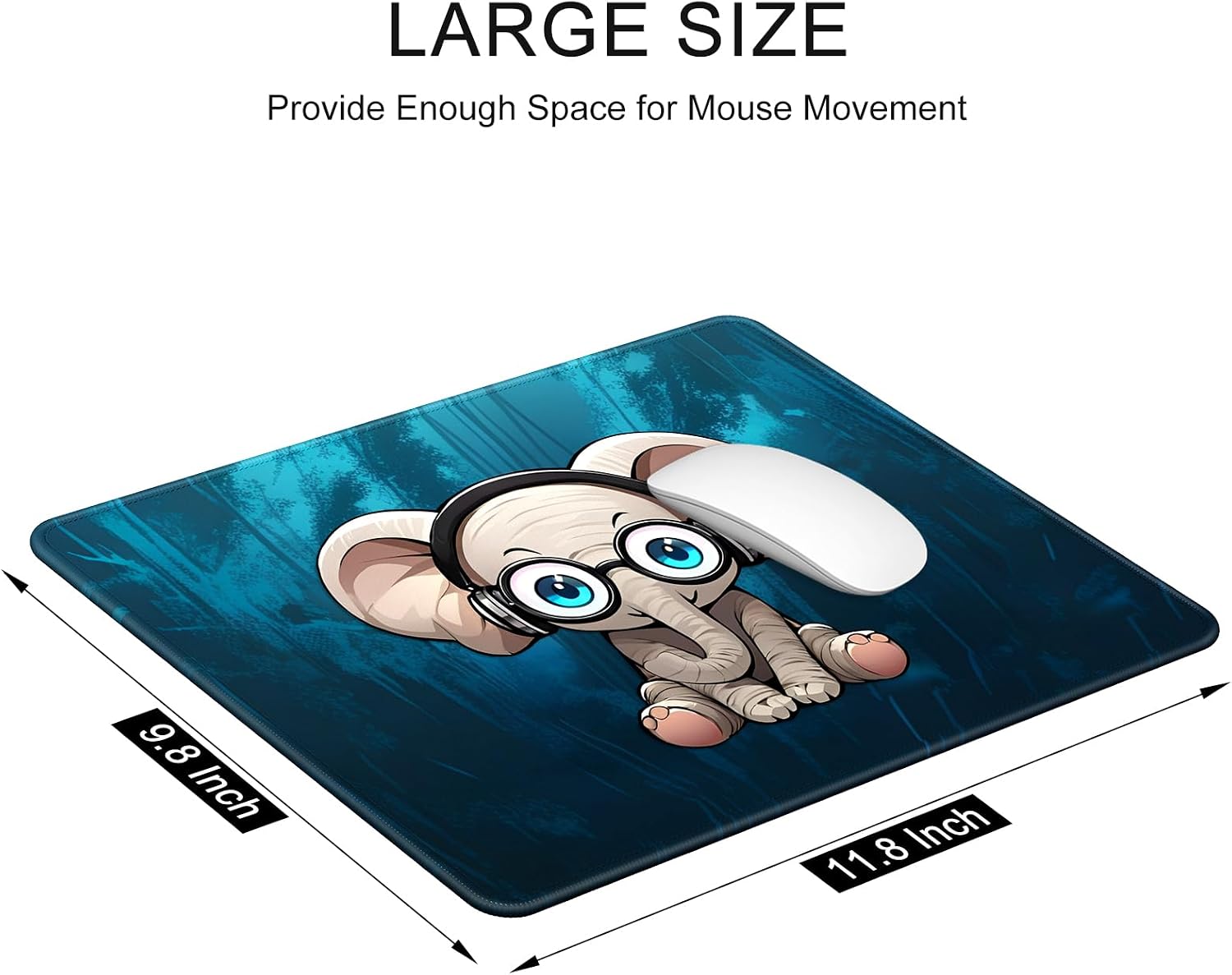 Auhoahsil Mouse Pad, 12 x 10 in Animals Theme Computer Mouse Pad for Desk, Premium-Textured Non-Slip Rubber Stitched Edges Waterproof Square Mouse Mat for Gaming Work Wireless Mice, Elephant image 3