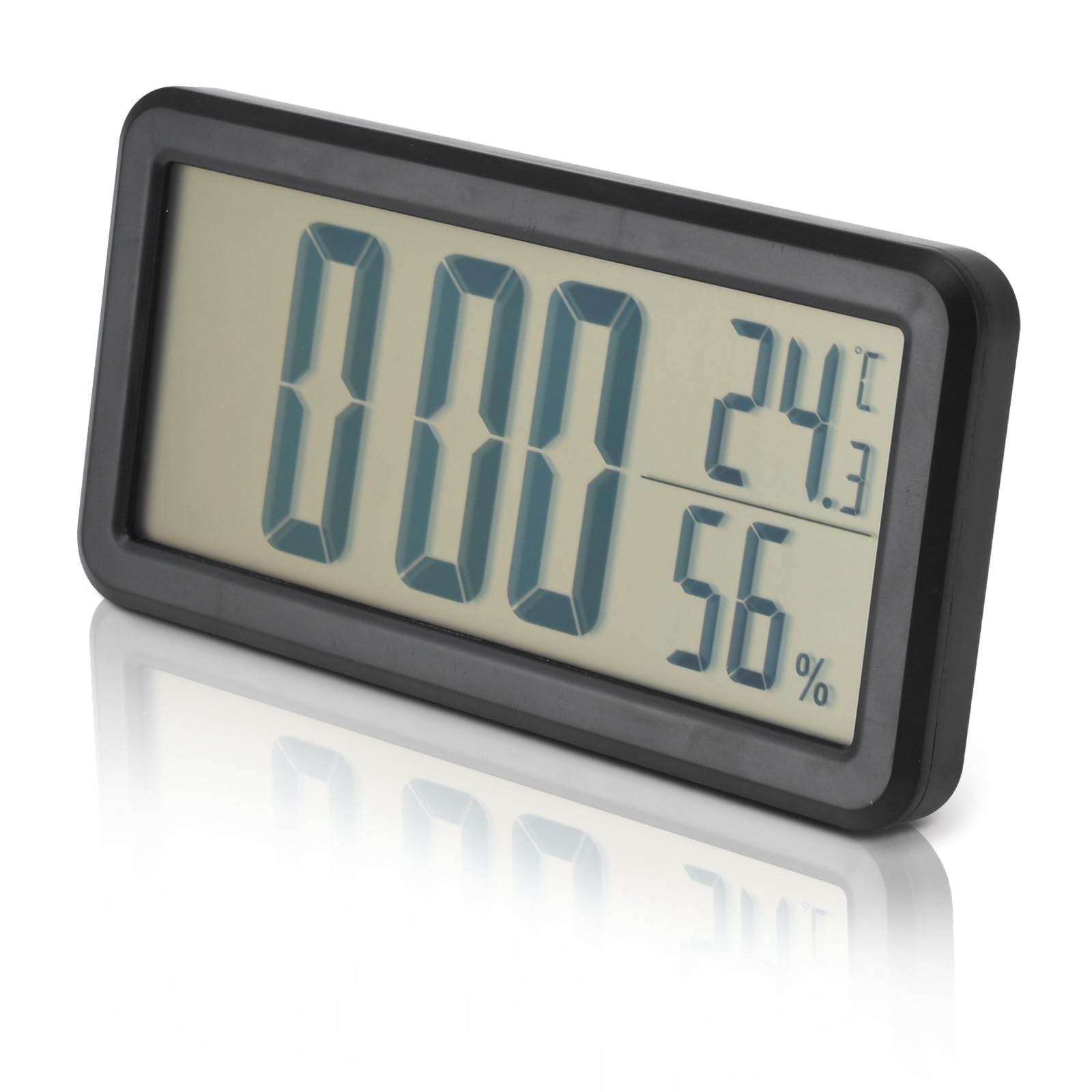Sveglia Digitale Con Display Grande, Temperatura E Umidità – Orologio LCD Portatile Con Staffa, Alimentato A Batteria CR2032, Nero 15x7.5cm
