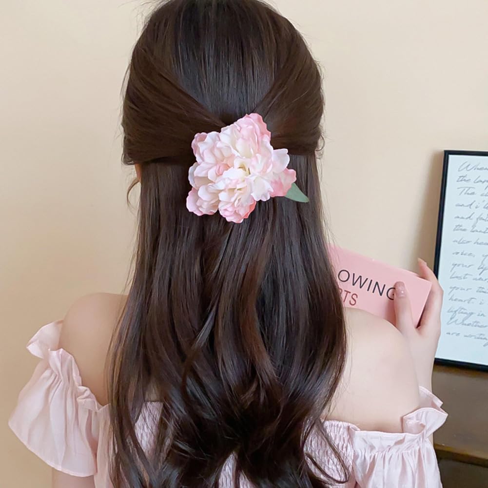 3PCS Boho Peony Flower Hair Clip Artificial Flower Hair Barrettes Floral Hairpins Hair Accessories for Women Brides Party Wedding Decor Vacation Beach Party - Image 3