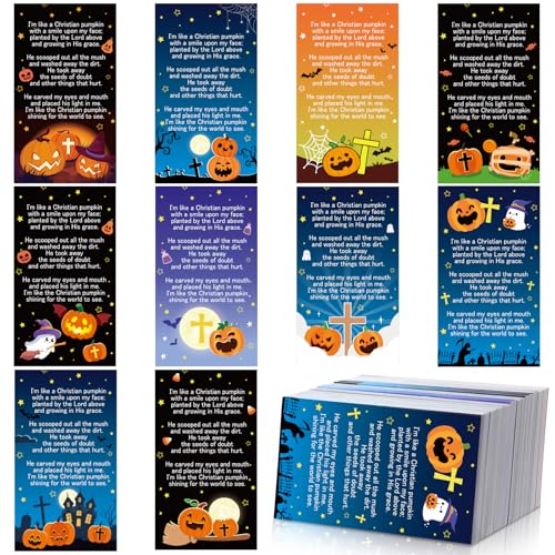 Motiskyy 200 Pcs Halloween Prayer Cards Pumpkin Pocket Prayer Cards