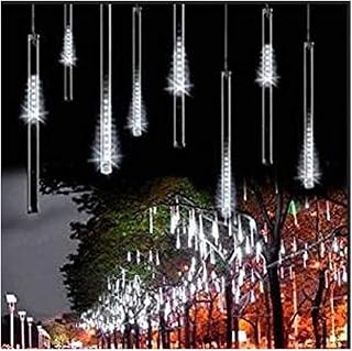 Meteor Shower Rain Lights,Drop/Icicle Snow Falling Raindrop 30cm 8 Tubes Waterproof Cascading Lights for Wedding Xmas Home Decor (White)