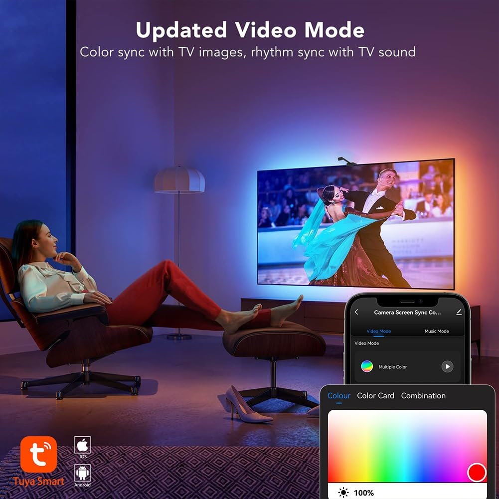 DONGXIAO Luce a LED for TV, luci TV Retroilluminazione TV a LED, TV LED,Schermo TV con Impugnatura for Fotocamera Striscia di Luce Ambientale LED Intelligente sincronizzata(TV72~85in)