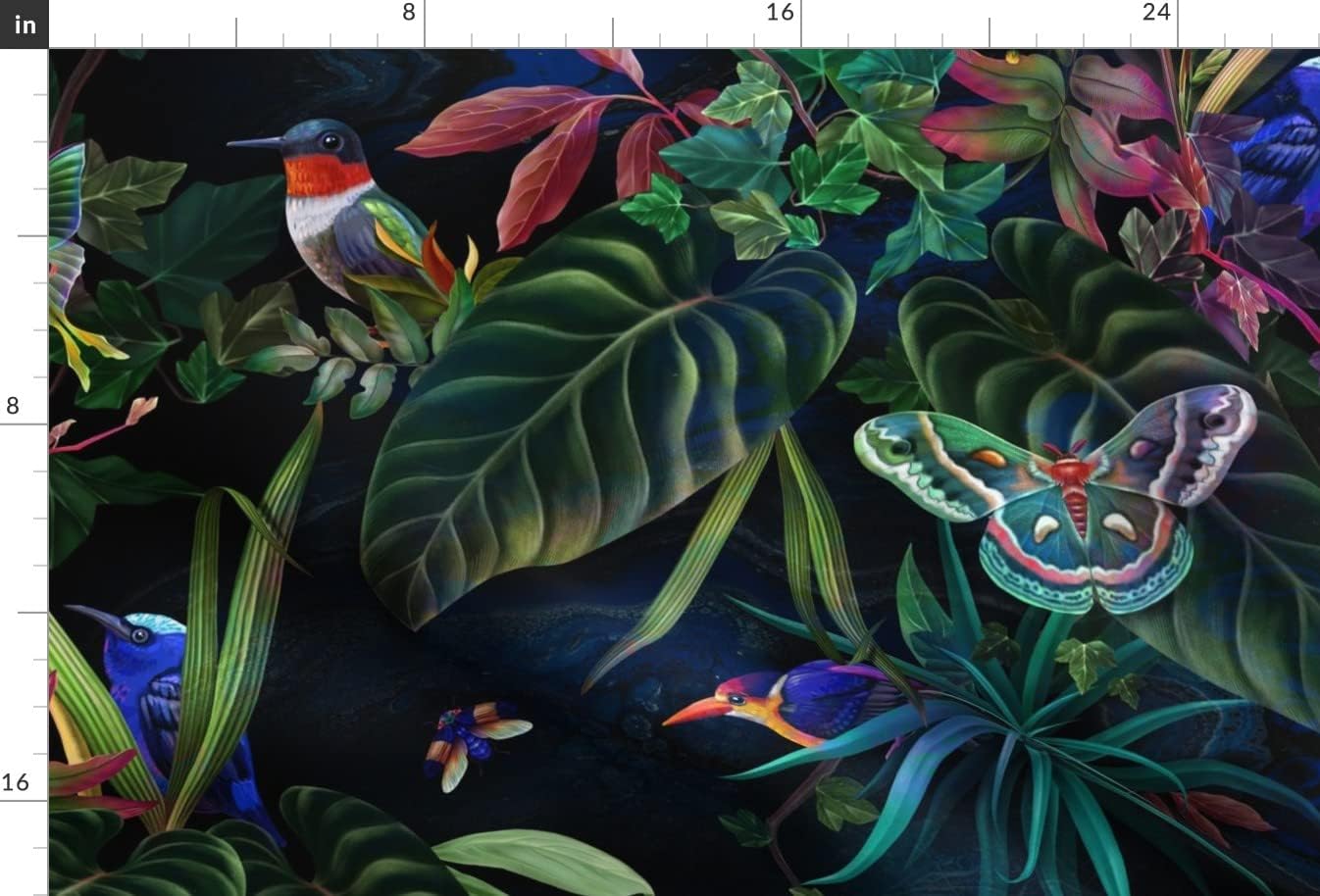 Spoonflower Fabric - Tropical Jungle Maximalist Butterflies Birds Wallpaper Hummingbirds Printed on Minky Fabric by The Yard - Sewing Baby Blankets Quilt Backing Plush