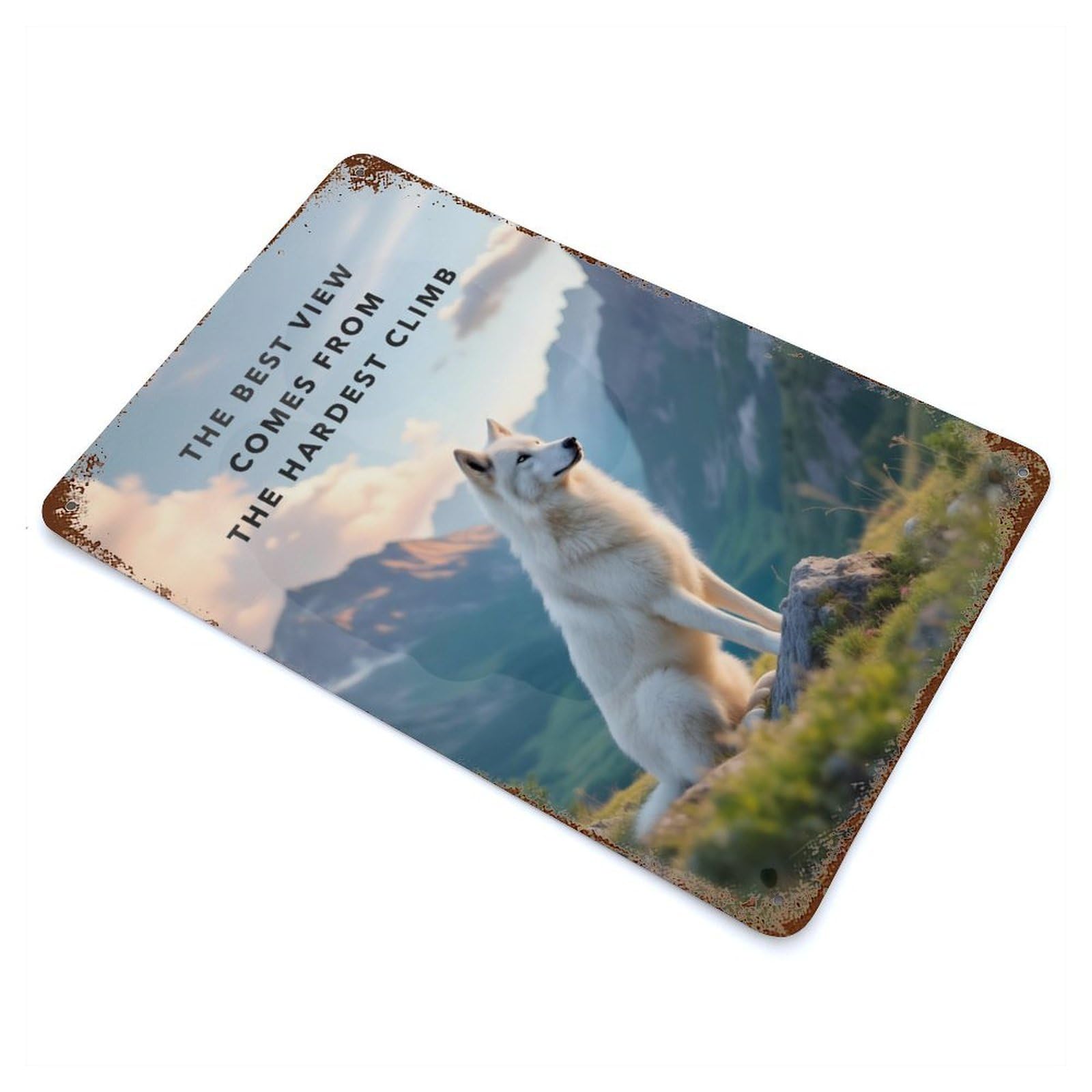 Garage Style Wolf on Mountain Motivation Rusty Metal Tin Sign 11.8"x7.9", Farmhouse Wall Decor for Bar And Workshop