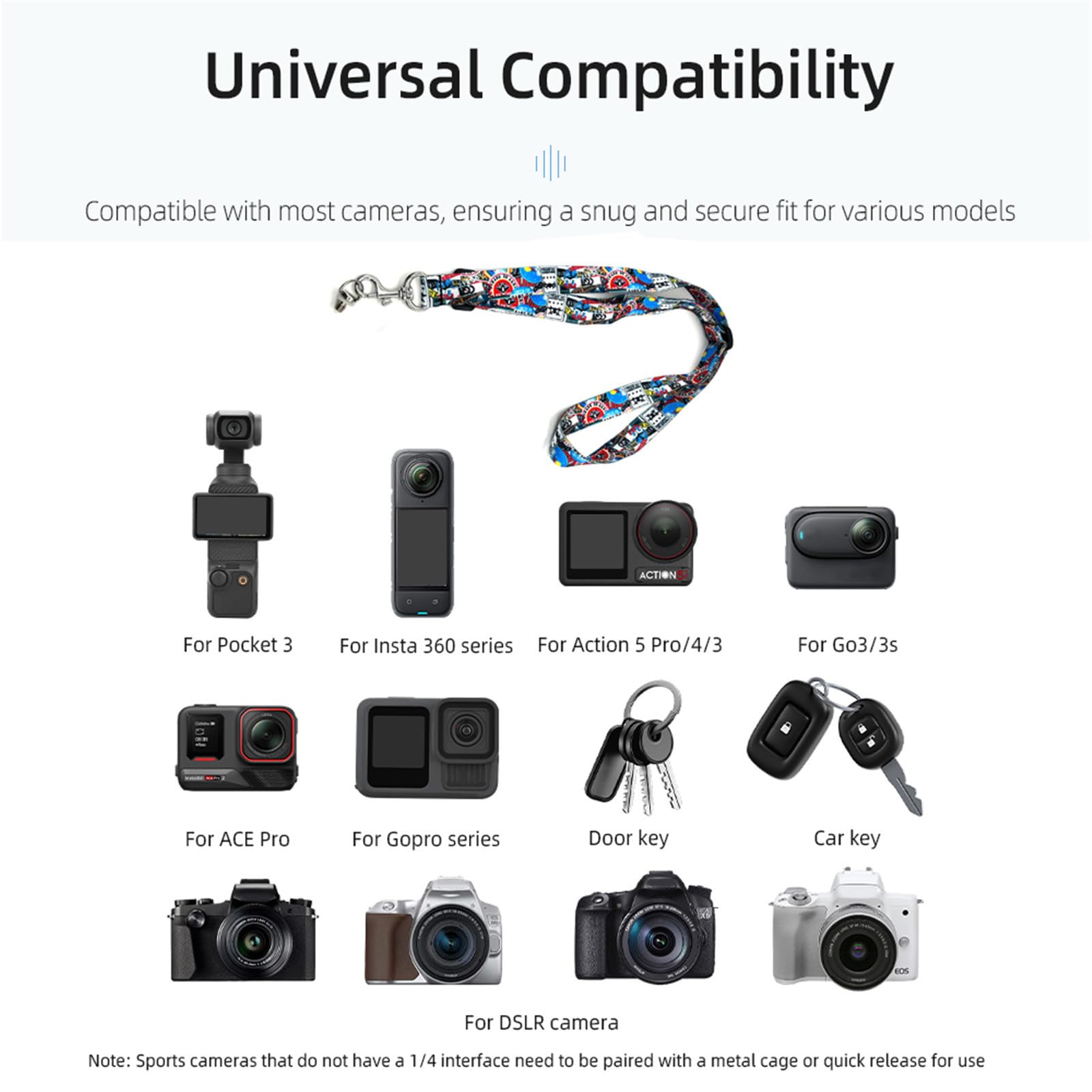 wtohoby Adjustable Neck Shoulder Strap For DJI Osmo Pocket 3/2 Creator Combo Vlog Camera Mount Accessories,Hand Free Lanyard Belt Sling With 1/4 Inch Screw For Insta360 X5/X4/Go3S Action Camera