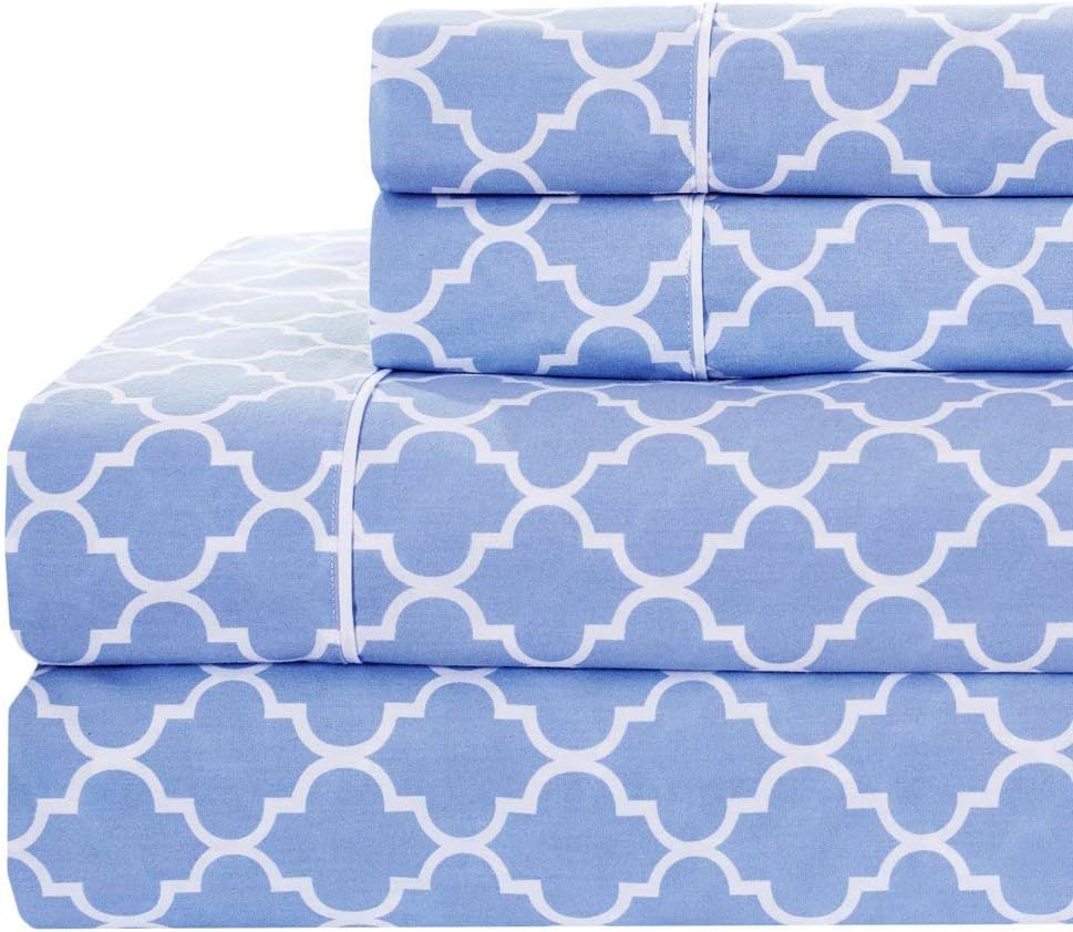 Royal Tradition Meridian 250-Thread-Count, 100-Percent Cotton Percale California King 4PC Bed Sheets Set, Periwinkle/White