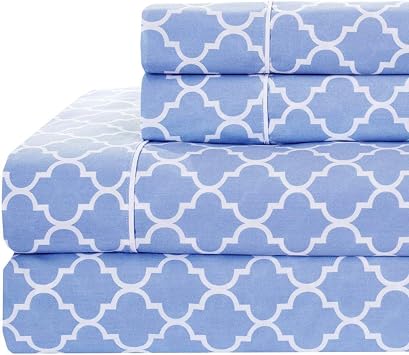 Royal Tradition Meridian 250-Thread-Count, 100-Percent Cotton Percale King 4PC Bed Sheets Set, Periwinkle/White