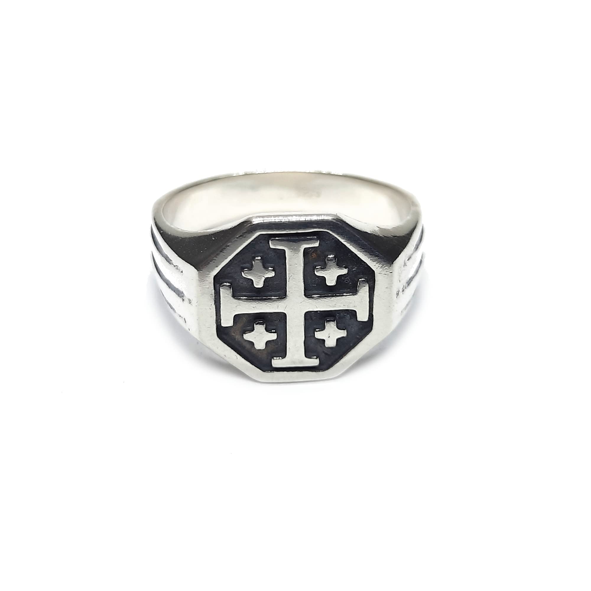 Anello da uomo in argento sterling Croce di Gerusalemme massiccio con marchio di garanzia 925