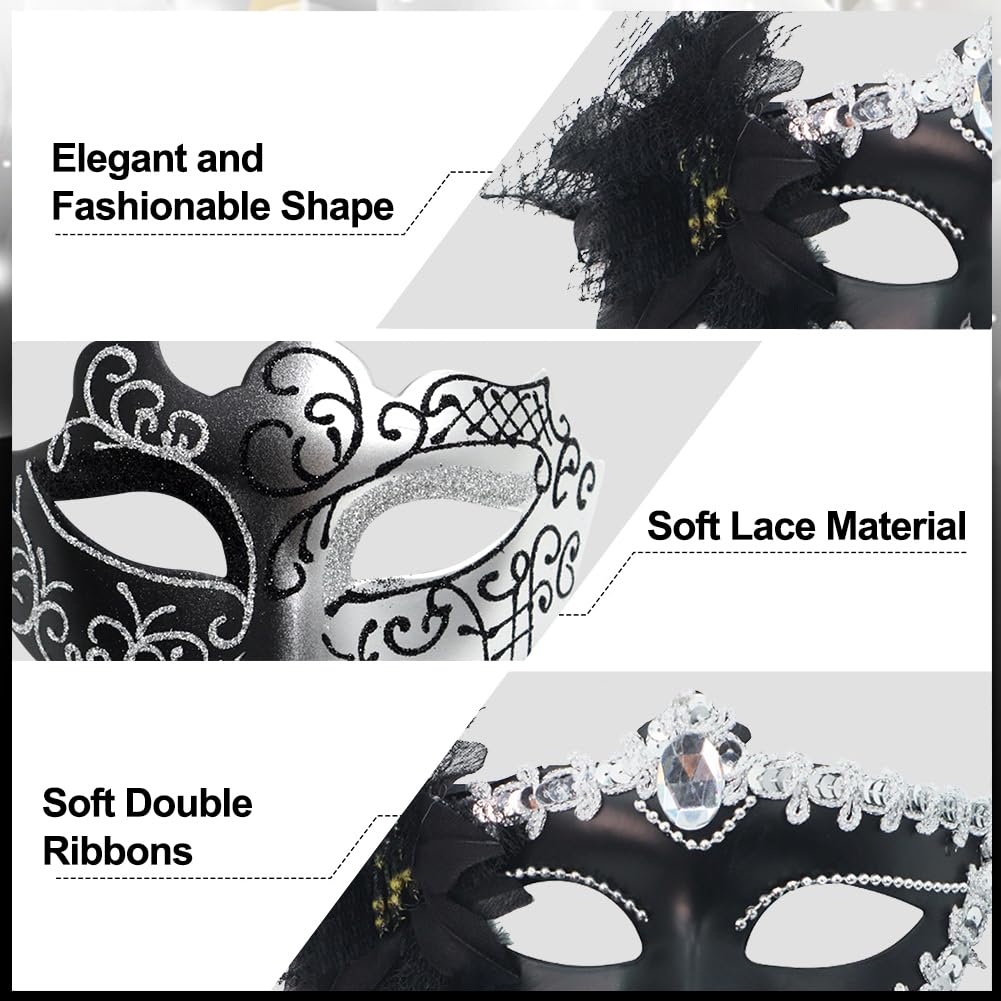 YRPACFB Couple Masquerade Masks Set, Venetian Party Mask, Halloween Costume Masks - Image 3