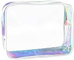 Neon Clear Pouch Small, Clear Makeup Bag, 7"x2.3"x4.7" Size TSA Approved Toiletry Bag, Clear Travel Bags for Toiletries, Cosmetic Bag for Women and Men, Transparent, Solid Color and Neon