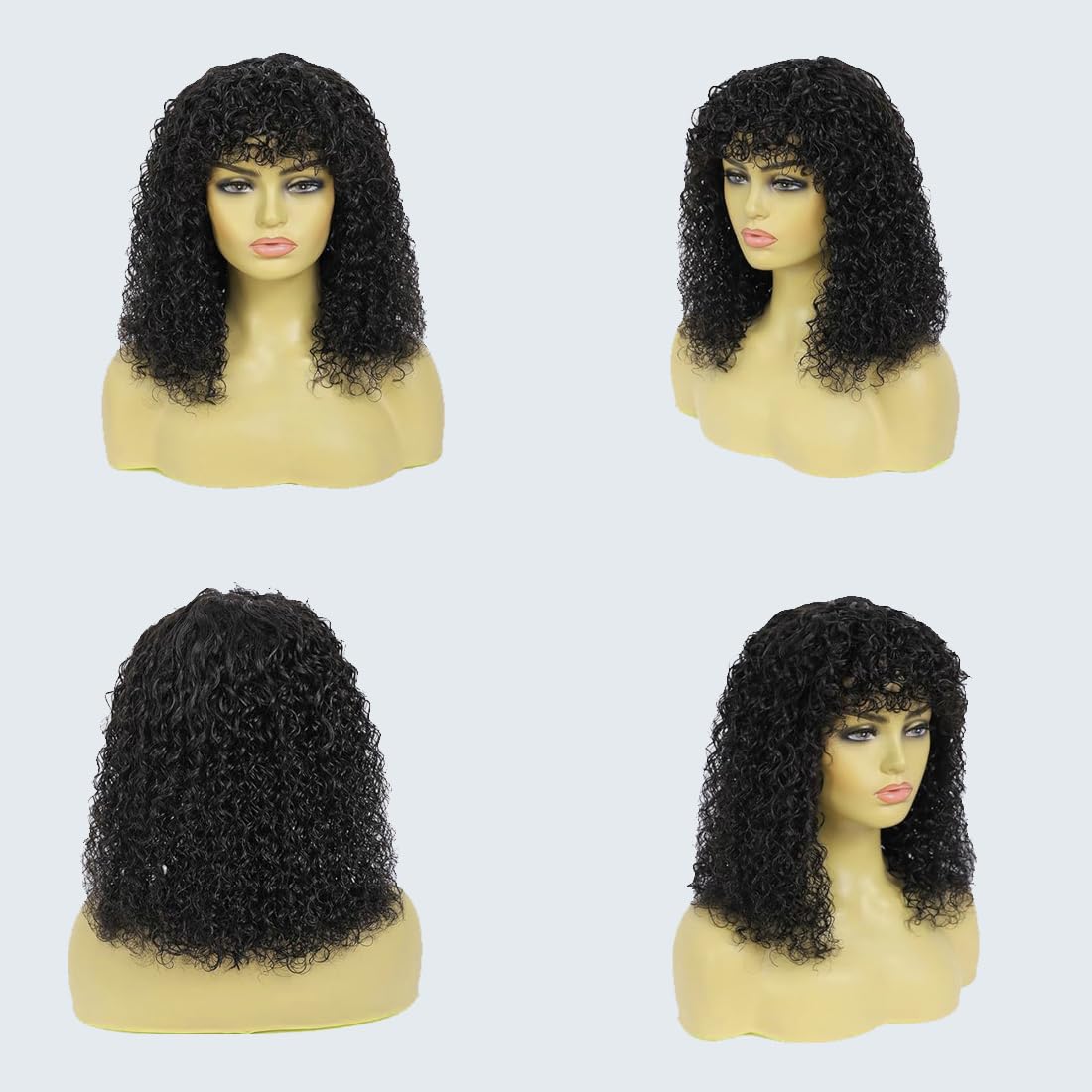 Human Hair Wig With Bangs For Women Real Human Hair Wigs Wear and Go Glueless Wig Upgrade 2x4 HD Lace Curly Deep Wave Glueless Bob Wigs Black Color 14inch