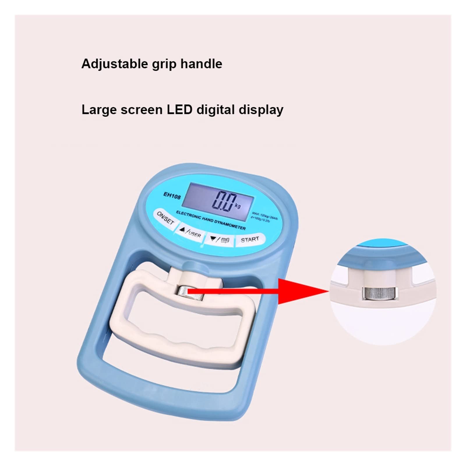 Medidor de fuerza digital, El instrumento de medición del dinamómetro digital del dinamómetro de mano captura automáticamente la resistencia al agarre electrónico 268 lbs/120 kg