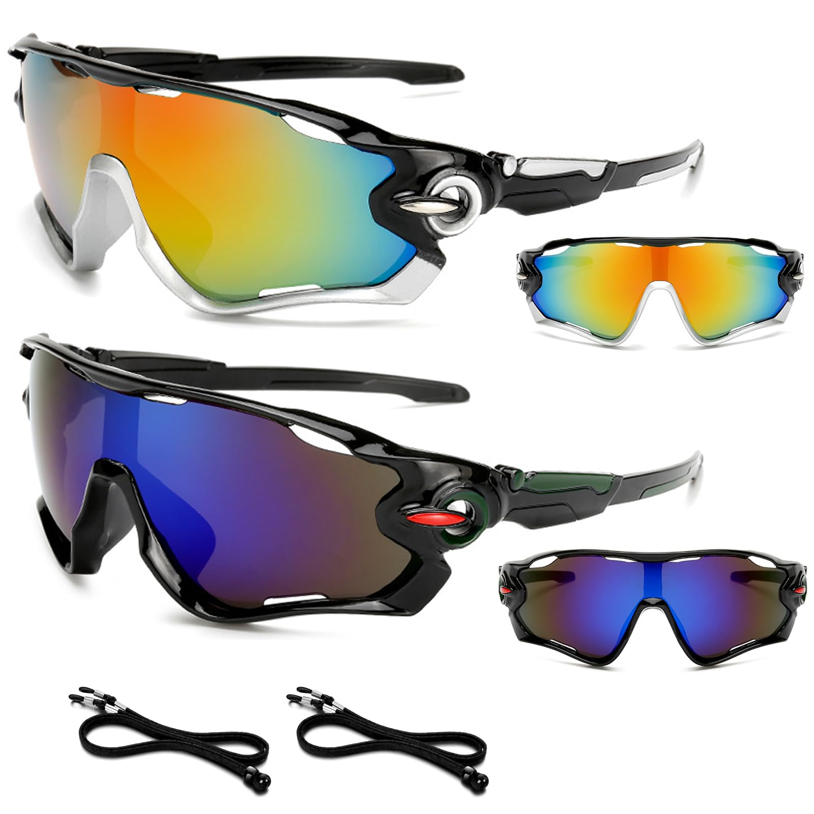 BSITSSS 2PCS Gafas Polarizadas y Cortaviento para Bicicleta, Protección UV400 Gafas de Ciclismo, Gafas de Sol Deportivas para Hombre y Mujer